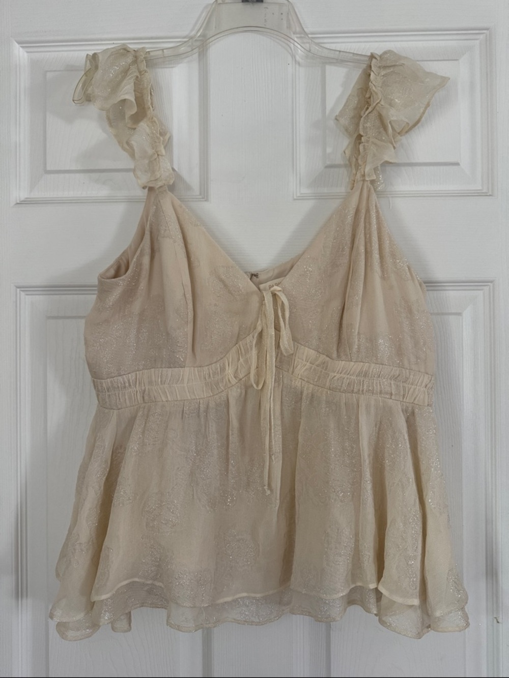 Parker Fairy Core Sheer Cream Ruffled Tie-Front Camisole Size XL
